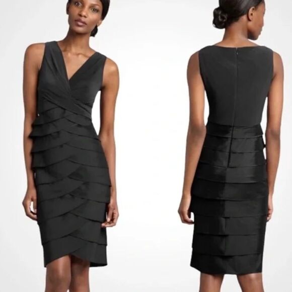 Adrianna Papell Black Tiered Cocktail Dress Sz 4 - Picture 1 of 12